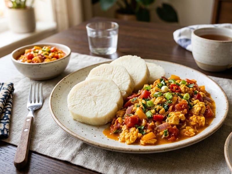 Boiled Yam & Egg Sauce