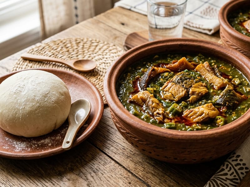 Eba + Okra Soup